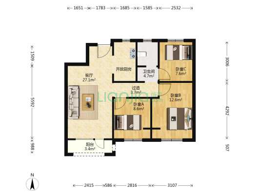 隆昌世家 3室1厅1卫 89平方
