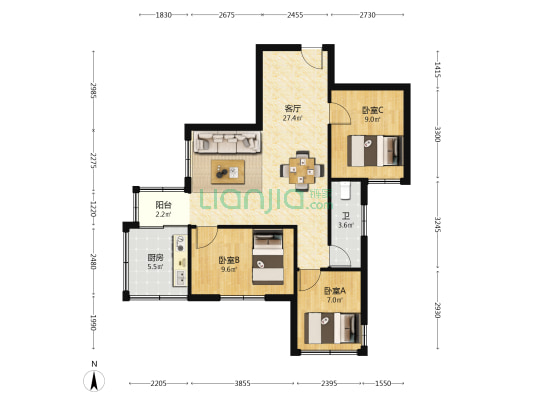 金叶宿舍 3室1厅1卫 74平方