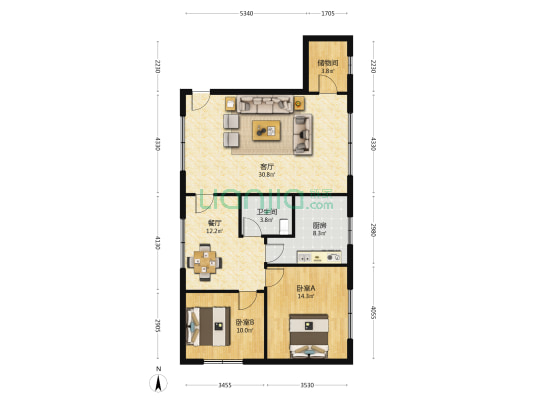 西街69号 2室2厅1卫 104平方