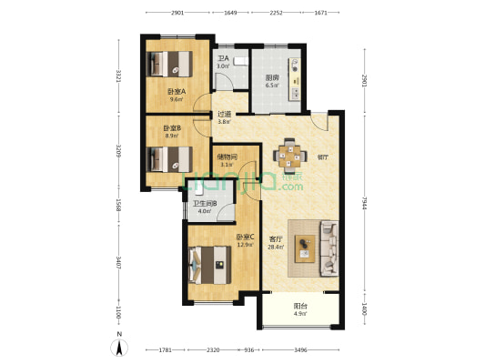 中天峯悦 3室1厅2卫 115平方