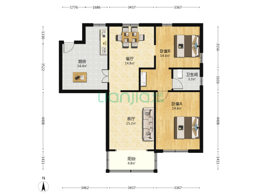 复兴西路203号 2室2厅1卫 113平方