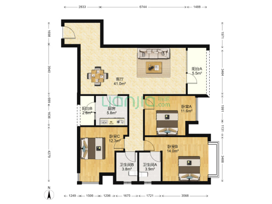 和记黄埔御峰 3室1厅2卫 107平方