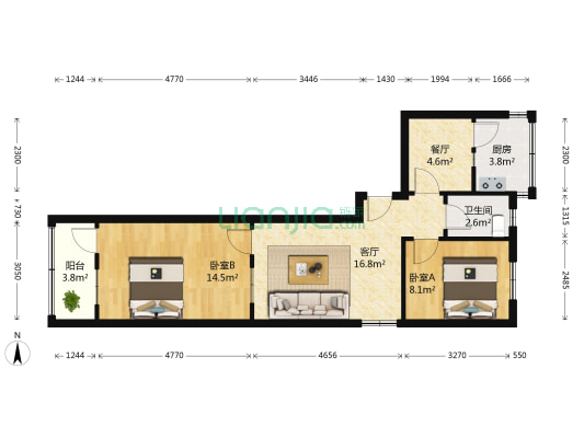 王官庄小区一区 2室2厅1卫 63平方