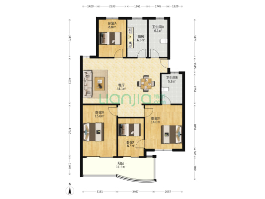 五常大道127号 4室1厅2卫 121平方
