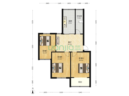 大定船 3室1厅1卫 84平方