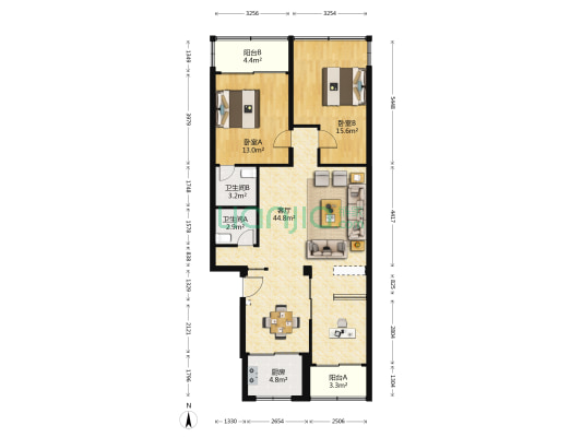 龙湖路281-293号(单号) 2室1厅2卫 100平方