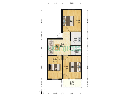 互爱巷15号 3室1厅1卫 74平方