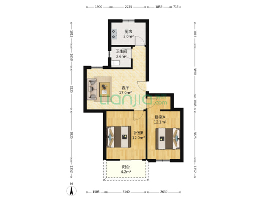 东辉小区 2室1厅1卫 64平方