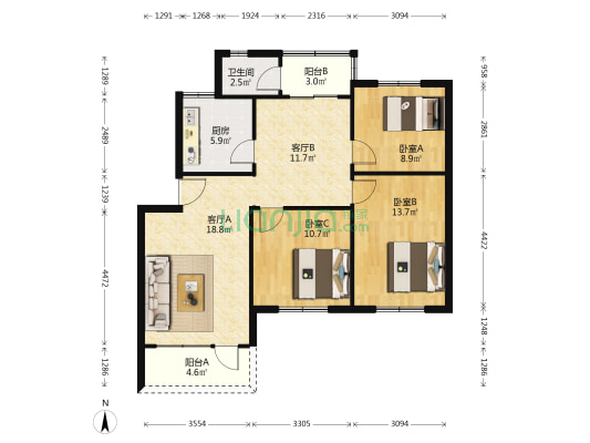 南油社区 3室2厅1卫 94平方