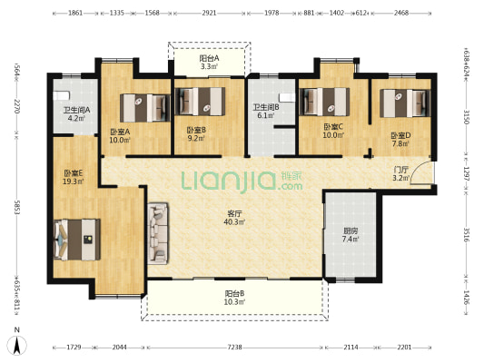 湘域国际广场 5室1厅2卫 151平方