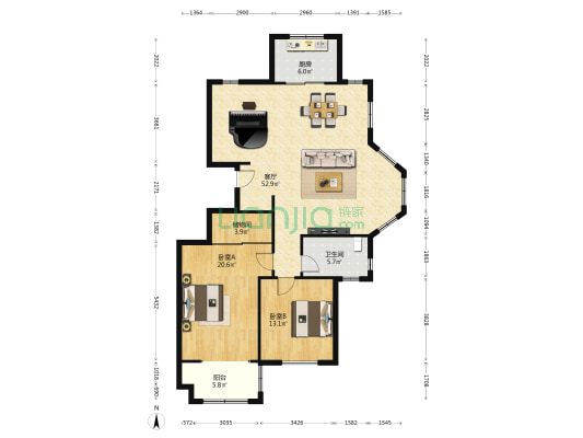 绿城桂花园 2室1厅1卫 143平方