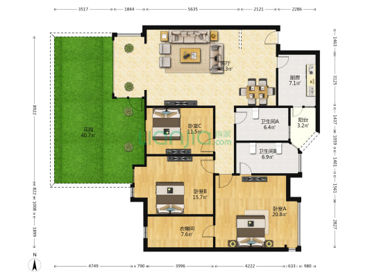 康河郦景二期 3室1厅2卫 156平方