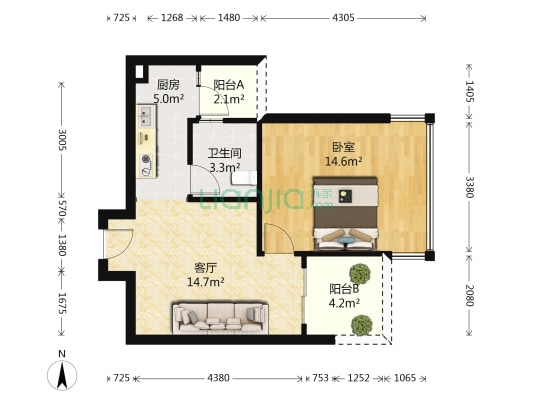 云星钱隆天下南区 1室1厅1卫 50平方