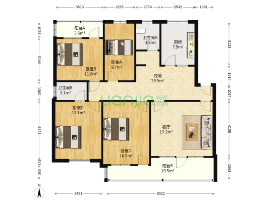中牟县中国银行家属院 4室1厅2卫 143平方