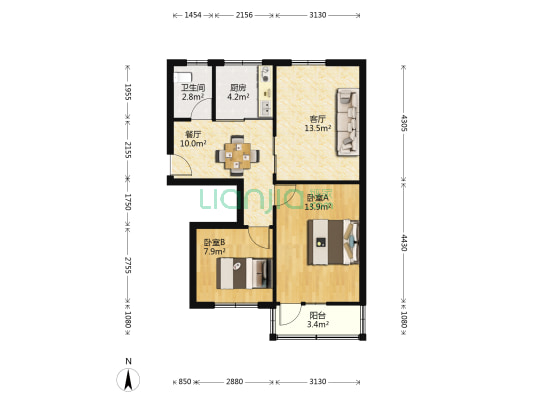 十三亩头 2室2厅1卫 68平方