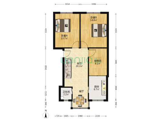 大北街417号 2室1厅1卫 71平方
