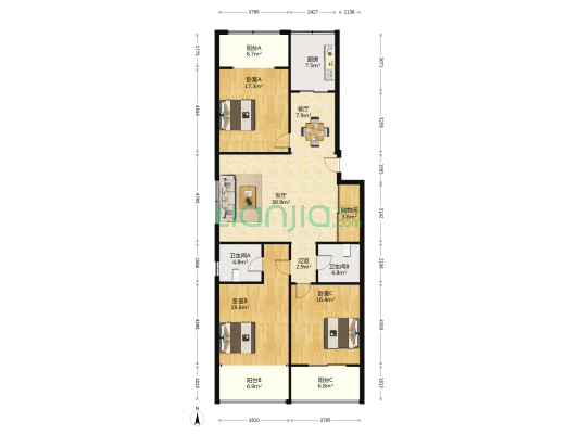 祥泰家园 3室2厅2卫 158平方