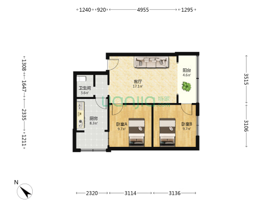 杨家坪正街 2室1厅1卫 62平方