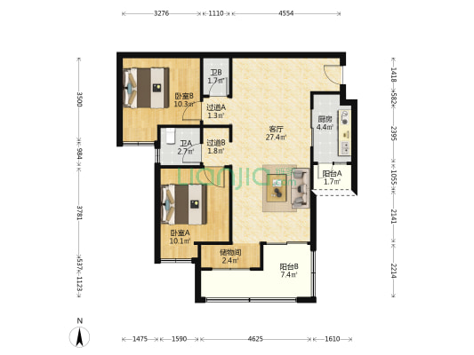 东海印 2室1厅2卫 94平方