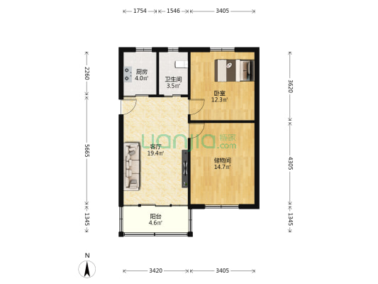 琴湖新村一区 2室1厅 70.4平米-户型图