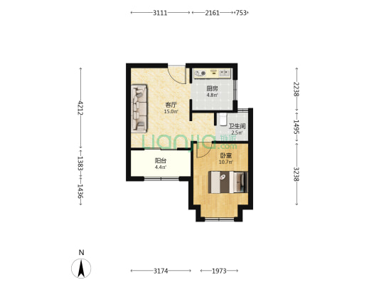 黄渡春城美和雅苑 1室1厅1卫 58平方