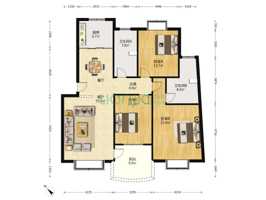 温馨家园(黄陂) 3室1厅2卫 139平方