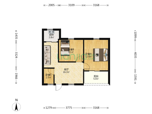 五交宿舍 3室1厅0卫 68平方