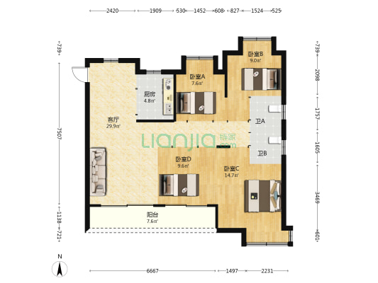融旷•格林学府 4室1厅2卫 109平方