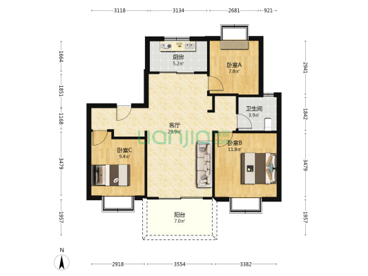 平澜府 3室1厅1卫 99平方