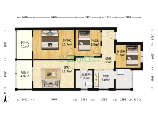 兴华北街6号 3室1厅1卫 86平方