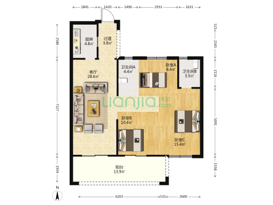 弘祥天璟 3室1厅2卫 110平方