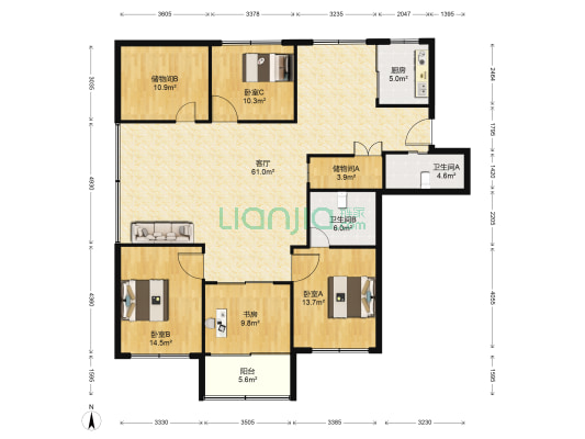 筼筜桥小区 4室1厅2卫 160平方