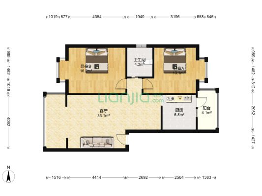 祥和佳苑(郫都) 2室1厅1卫 85平方