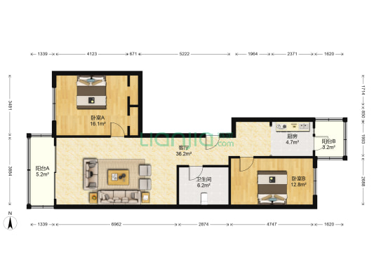 金博花园南区 2室1厅1卫 129平方