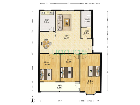 祥和家园(寒亭区) 3室1厅1卫 134平方