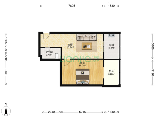 帝标安置楼 1室1厅1卫 65平方