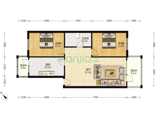 幽静家园 2室1厅1卫 114平方
