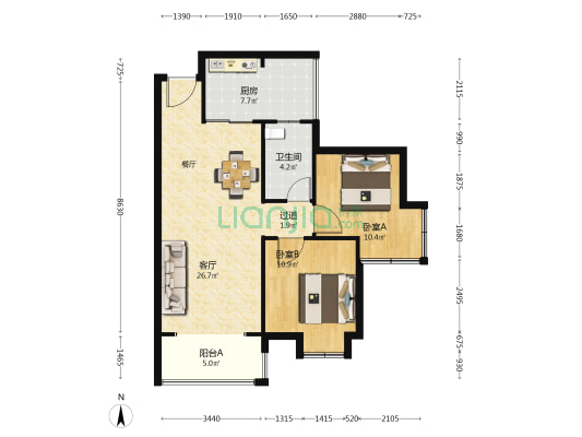 岷怡苑北区 2室1厅1卫 84平方