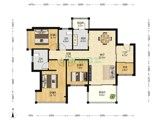 恒大美丽沙天颐湾 4室1厅2卫 98平方