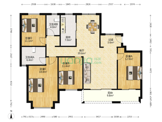 云水湾 4室1厅2卫 144平方