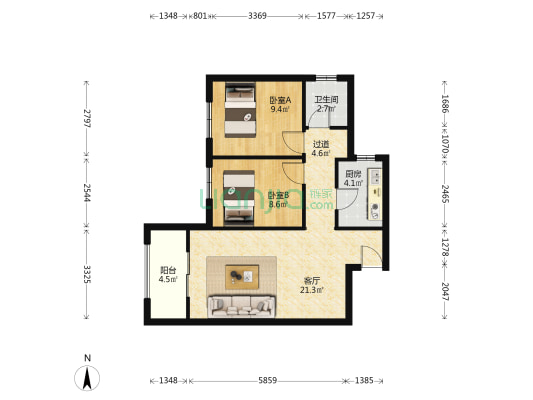 阳光城丽景湾二号院 2室1厅1卫 78平方