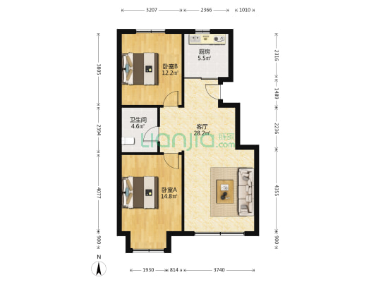 鹏欣·白金雅苑 2室1厅1卫 91平方