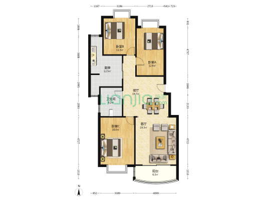 玉麒麟雅苑 3室2厅1卫 132平方