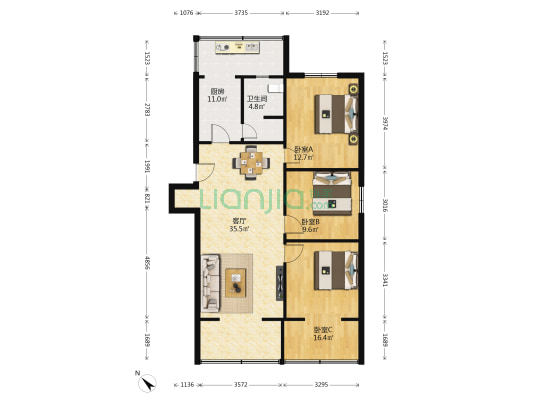 蜀汉东街7号 3室1厅1卫 98平方