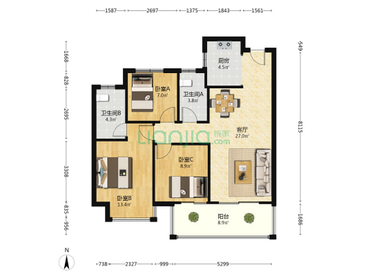 轨道御澜上城 3室1厅2卫 98平方