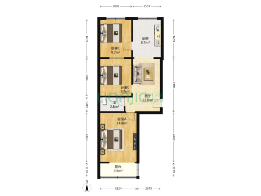 省谷子研究所宿舍 3室1厅1卫 61平方