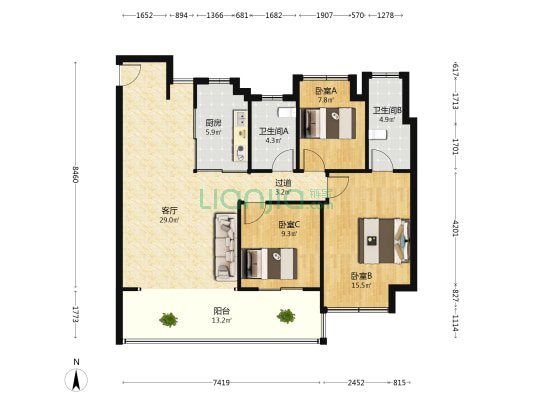 华侨城万科澜岸 3室1厅2卫 113平方