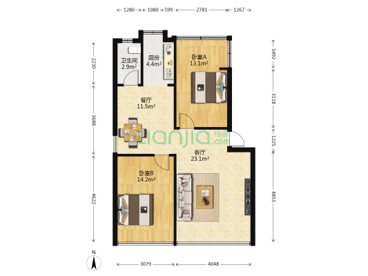 南湖管委会宿舍 2室2厅1卫 81平方