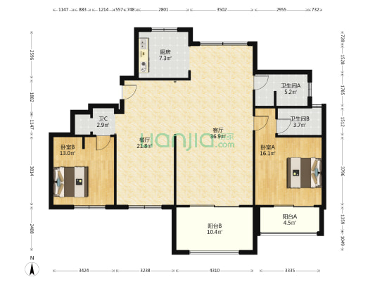 中建林溪上郡 2室2厅3卫 201平方