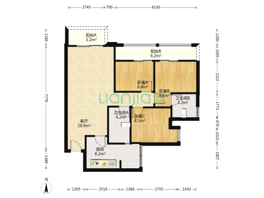 首钢蓉城里 3室1厅2卫 92平方